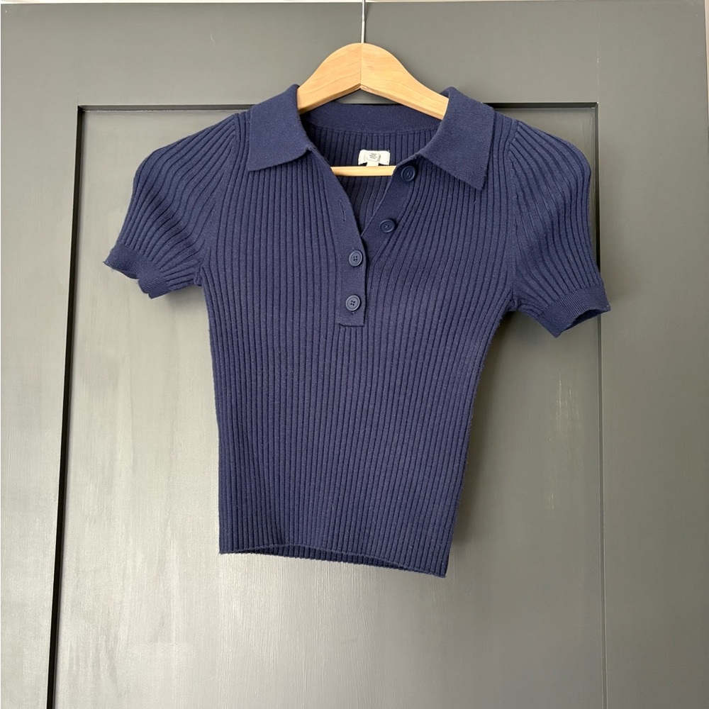Aerie Deep Blue Ribbed Knit Top